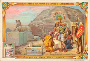 Bau der Cheops-Pyramide, Liebig-Karte, frühes 20. Jahrhundert von European School