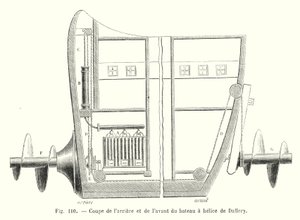 Schnitt des Hecks und des Bugs des Schraubenbootes von Dallery von European School