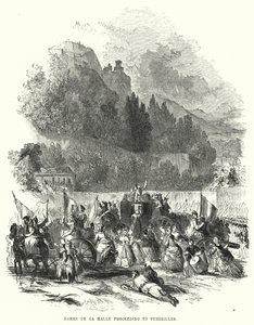 Damen der Halle auf dem Weg nach Versailles (Gravur) von European School