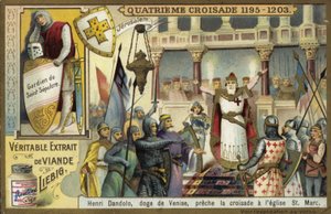 Enrico Dandolo, Doge von Venedig, predigt den Vierten Kreuzzug in der Markuskirche, Venedig von European School