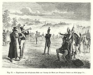 Telefonieexperiment auf dem Champ-de-Mars von Francois Sudre, 1829 von European School