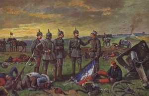 Deutsche Soldaten auf dem Schlachtfeld nach einem Sieg über die Franzosen, Deutsch-Französischer Krieg