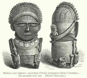 Hohle Tonfiguren, sogenannte Chicha-Antiquitäten aus Kolumbien (Gravur) von European School