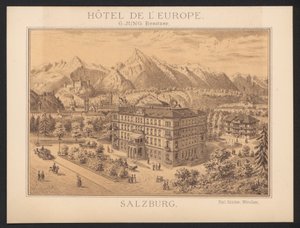 Hotel-Handelskarte (farbige Gravur) von European School