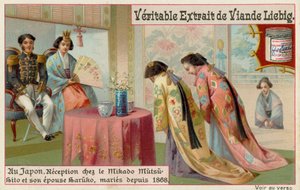 Japanische Frauen werden vom Mikado und seiner Frau empfangen