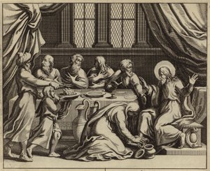 Jesus Christus wird von einer sündigen Frau im Haus von Simon dem Pharisäer gesalbt