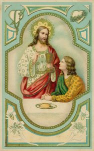 Jesus Christus segnet einen Mann, der die Heilige Kommunion empfängt