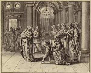 Jesus und die Ehebrecherin (Gravur) von European School