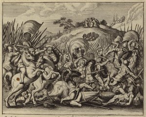 Josua und die Israeliten besiegen die Amalekiter, während Mose auf einem Berg betet von European School