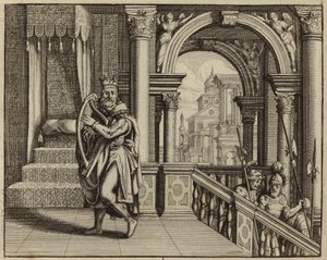 König David spielt die Harfe (Stich) von European School