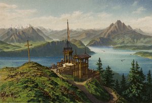 Vierwaldstättersee: Rigi-Kanzeli (Farblithografie) von European School