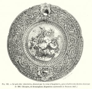 Der Preis der Freiwilligen, verliehen von der Königin von England, elektrochemisches Kunstwerk von MM Elkington, Birmingham, Weltausstellung Paris 1867 von European School