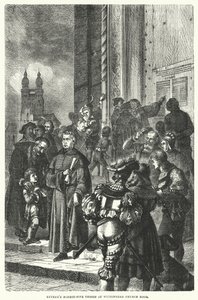 Luthers fünfundneunzig Thesen an der Tür der Wittenberger Kirche (Gravur) von European School