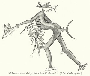 Melanesische Meeresgottheit, von San Christoval (Gravur)