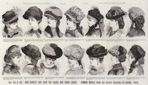 Neue Hüte und Hauben für Damen und junge Damen; Sommermodelle aus Les Grands Magasins Du Louvre, Paris von European School