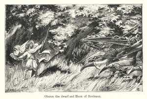 Oberon der Zwerg und Huon von Bordeaux (Gravur)