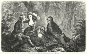 Philinen krönt Wilhelm Meister mit einem Kranz: Szene aus Johann Wolfgang Goethes Roman Wilhelm Meisters Lehrjahre (Stich) von European School
