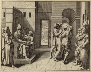 Pontius Pilatus wäscht sich die Hände, nachdem Jesus Christus zum Tode verurteilt wurde (Gravur) von European School