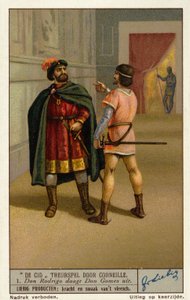 Szene aus der Tragödie Le Cid von Paul Corneille: Don Rodrigue fordert Don Gomes, den Vater von Chimene, heraus (Chromolithografie)
