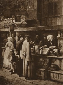 Szene in einer Buchhandlung (Lithografie) von European School