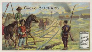Zerstörte Eisenbahn zwischen Tianjin und Peking, Boxeraufstand, 1900 von European School