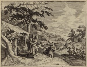 Sem und Japhet bedecken die Blöße ihres Vaters Noah (Gravur) von European School