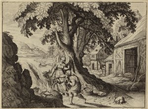 Der Engel des Herrn erscheint Gideon (Gravur) von European School