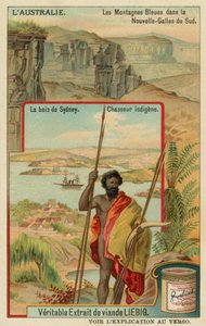 Die Blauen Berge in New South Wales, die Bucht von Sydney und ein Aborigine-Jäger von European School