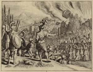 Die Trompeten Josuas bringen die Mauern von Jericho zum Einsturz (Stich) von European School