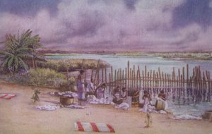 Frauen waschen ihre Kleidung im Fluss, Nordafrika