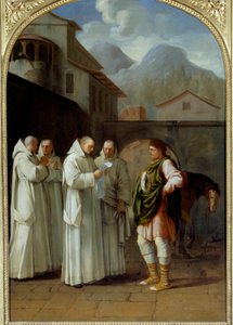 Der heilige Bruno (1030-1101), Gründer des Kartäuserordens, erhält eine Botschaft von Papst Urban II