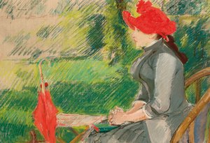 Lesen im Garten; oder Frau mit rotem Hut, ca. 1880-1882