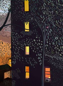 Rückseiten von Gebäuden bei Nacht, Brooklyn von Evan Sklar