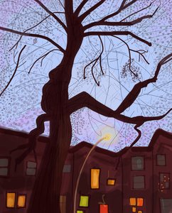 Brooklyn Brownstone Straße bei Dämmerung, 2016 von Evan Sklar