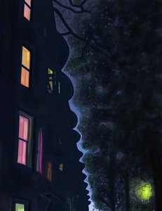 Gebäudespitzen bei Nacht, Brooklyn