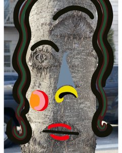 Illustration eines Baumgesichts mit Fotografie und Zeichnung von Evan Sklar