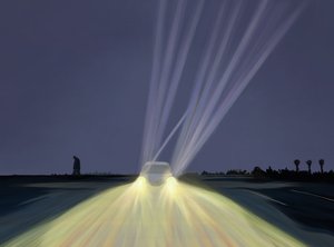 Mann geht im Parkplatz von Lighthouse Beach bei Nacht, Chatham, Mass von Evan Sklar