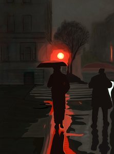 Mann geht im Regen bei Nacht von Evan Sklar