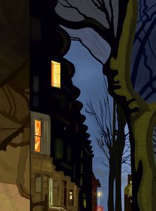 Straße und Gebäudeoberseiten bei Nacht von Evan Sklar