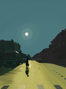 Sonne und Frau gehen auf der Neunten Straße von Evan Sklar