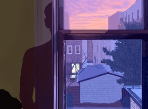 Fenster und mein Schatten an der Wand bei Sonnenuntergang von Evan Sklar