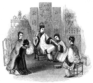 Chinesische Mädchen weinen mit einer Braut, 1847