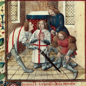 Die Ritterschlagung von Galahad (Gaalad oder Galaad) in der Abtei von Everard de Espinques