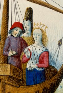 Königin Iseult von Tristan und sie segelten ins Königreich Logres. Miniatur aus „Romanesque du Chevalier Tristan und Königin Yseult“ von Gassien de Poitiers, illuminiert von Everard de Espinques (15. Jahrhundert) von Everard de Espinques