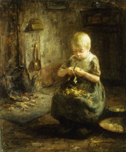 Ein Kind schält Kartoffeln