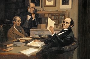 Joseph Hooker (1817-1911), Charles Lyell (1797-1875) und Charles Robert Darwin (1809-82) von Evstafieff