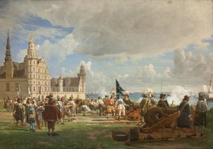 Die holländische Flotte unter Admiral Opdam passiert den Sund am 29. Oktober 1658 während des Schwedischen Krieges 1657-60