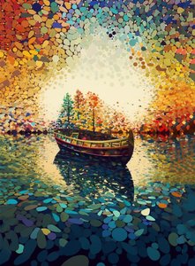 Ein Boot auf einem See, kaleidoskopische Kunst von F. Abderrahim