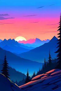 Eine Landschaft mit Sonnenuntergang und Berggipfeln von F. Abderrahim