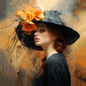 Abstraktes schönes Frauenbild mit Blumenhut, Leinwandkunstdrucke